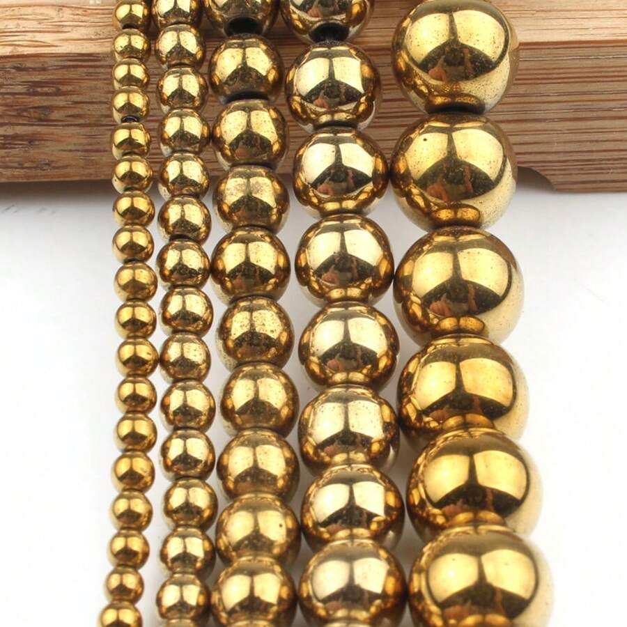 天然宝石光滑金色赤铁矿珠子适用于手链制作珠宝饰品DIY手链项链耳环配件