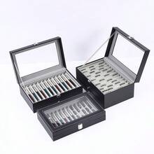 PU Leather Pen Case Storage Box Drawer Display Collection Box, Gift Packaging For Mother's Day, Teacher's Day - 36-bit Double-layer Pen Box With Gray Interior - View 4