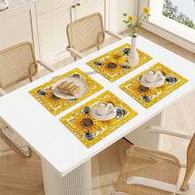 4 pièces Sets de table en lin imprimé tournesol - Sets de table rectangulaires en lin tressé pour la salle à manger, la cuisine, la table de café, la décoration de la table de salle à manger