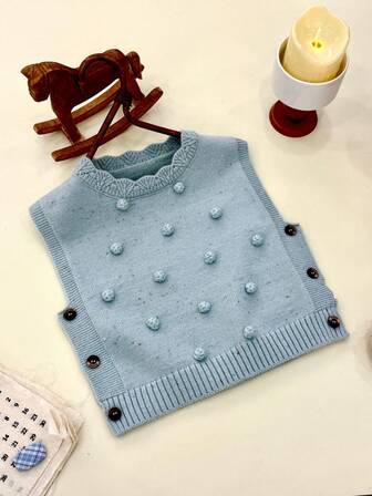 WUHUANG YIYI Girls' Sweet Cute Solid Color 3D Floral Decor Side Slit Knit Vest, Loose Versatile Outerwear For Autumn