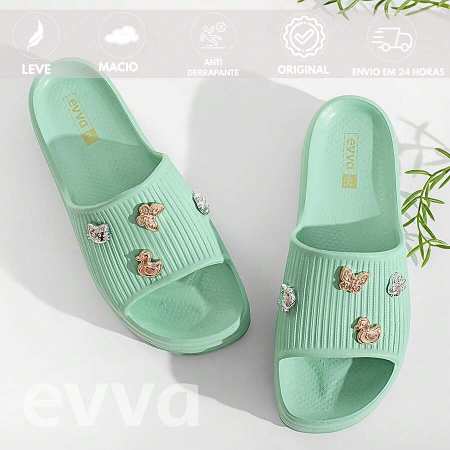 Cloud Slide Flip Flops Comfort And Style - Original With Exclusive Pins Comfortable Women's Flip Flops For Everyday Simple Casual Appliques Holidays - màu xanh lá - Xem 1