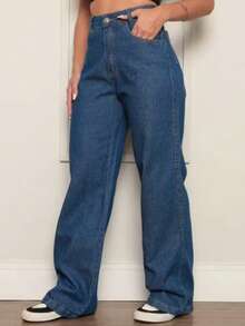 Women's Wide Leg Jeans, High Waist, Butt Lifting Pants - 深色洗 - 查看 3