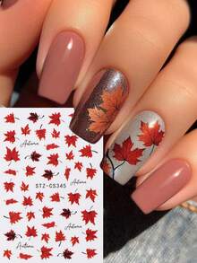 2 件秋季枫叶指甲贴纸秋季橙黄色秋叶指甲贴花秋季指甲装饰 DIY 美甲用品 - 彩色 - 查看 5
