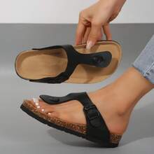 Womens Sandals Flops Slip On Cork Footbed Adjustable Metal Buckle - 黑色 - 查看 4