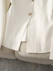 Women's Collarless Blazer Jacket, Solid Color Front Button Closure, Office Wear, Autumn/Winter - White - View 5