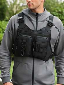 1pc Men's Water Resistant Chest Bag, Lightweight, Front Chest Pack For Running, Cycling, Workouts With Phone Holder And Extra Storage Suitable For Teen Summer Casual Outdoor Athletic Or Vacation Travel Or Graduation Gifts Or Birthday Dress Accessories Streetwear - Multicolor - View 4