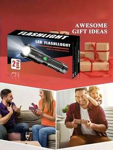 半支装超亮可充电LED手电筒，紧凑型可变焦手持手电筒，适用于户外露营、钓鱼、狩猎、徒步旅行、探险和紧急情况，内置电池 - 彩色 - 查看 10