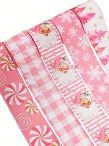 1PC 177-Inch Pink Christmas Holiday Ribbon, Cute Santa Claus Candy Snowflake Christmas Tree Pattern Ribbon, Made Of Polyester, Suitable For Christmas Decoration, Gift Packaging, Box Decoration, DIY Craftsmanship, Christmas Gifts, And Gift-Giving Christmas Decorations Winter Room Decor Christmas Decorations Home Christmas Gifts Christmas Decor