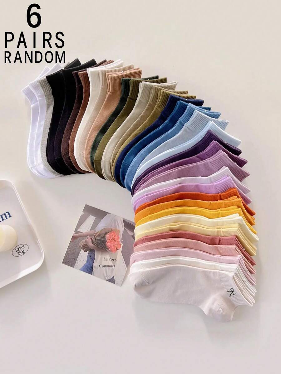 6双女式可爱蝴蝶结设计透气短袜 - 彩色 - 查看 1