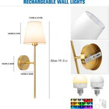 2 Sets Battery Operated Wall Sconces Set Of 2, Gold Rechargeable Wall Lamps With Magnet Detachable And Remote Bulbs, 12 RGB Colors & 3 Color Temperatures, Dimmable Wireless Wall Lights For Bedroom