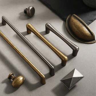 1pc/5PCS Vintage Copper Brown Aluminum Alloy Furniture Door Handles Antique Nickel Drawer Knobs Cupboard Wardrobe Door Pulls Furniture Door Hardware Single Hole,96mm,128mm,160mm,192mm ,320mm Hole Center Distance