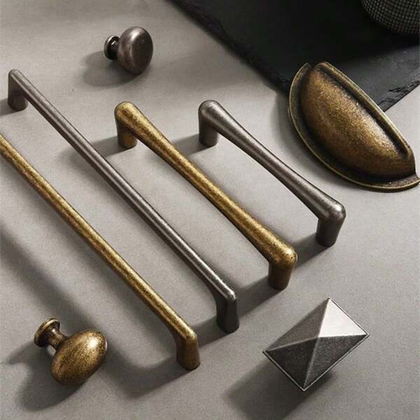 1 pieza/5 piezas Manijas de puerta de muebles de aleación de cobre marrón vintage, perillas de cajón de níquel antiguo, tiradores de armario, herrajes de puerta de muebles de orificio único, distancia entre centros de 96 mm, 128 mm, 160 mm, 192 mm, 320 mm