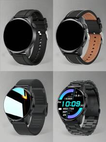 男女通用多功能圆形触摸屏智能手表，具有通话拨号、计步、闹钟、多种运动模式、音乐遥控、秒表、闹钟、天气 - 智能手环 - 黑色 - 查看 3