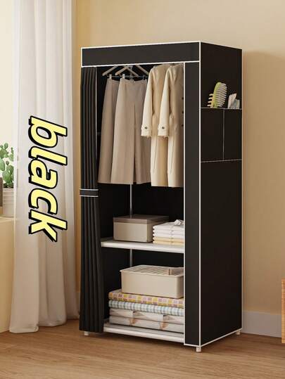 1pc Space Saving Wardrobe With Dust Cover - Large Capacity, Multi-Color, Easy Assembly Clothes Storage Rack, Suitable For Bedroom And Living Room Decor