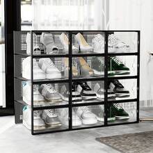 6/10 piezas Cajas de almacenamiento apilables transparentes para zapatos - Cajas de plástico resistente para zapatos con puerta transparente y cajón reforzado | Organizador de armario para zapatillas, contenedores apilables para cajas de zapatos