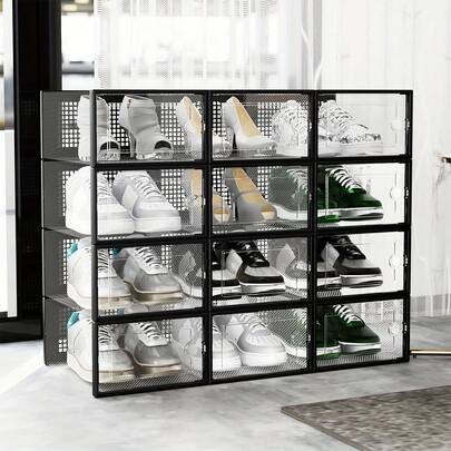 6/10PCS Clear Stackable Shoe Storage Boxes - Sturdy Plastic Shoe Cases With Clear Door & Thickened Drawer | Closet Organizer For Sneakers, Stackable Shoe Box Containers