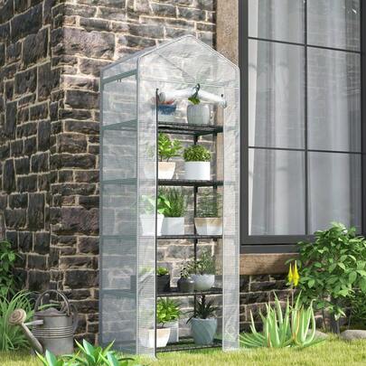 Outsunny 193cm 5-Tier Mini Greenhouse – White Compact Plant Grow House With Shelves
