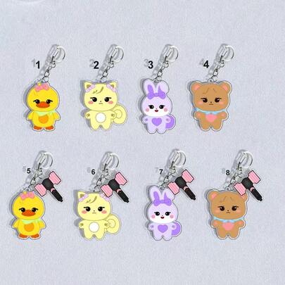 Black & Pink K-Pop Girl Group Cartoon Character Keychain, Acrylic Double-Sided Hanging Ornament Keychain, Exquisite Keychain Accessory For Bags, Ideal Gift For Fans, Family, Friends, Christmas/Halloween/Thanksgiving Holiday Birthday