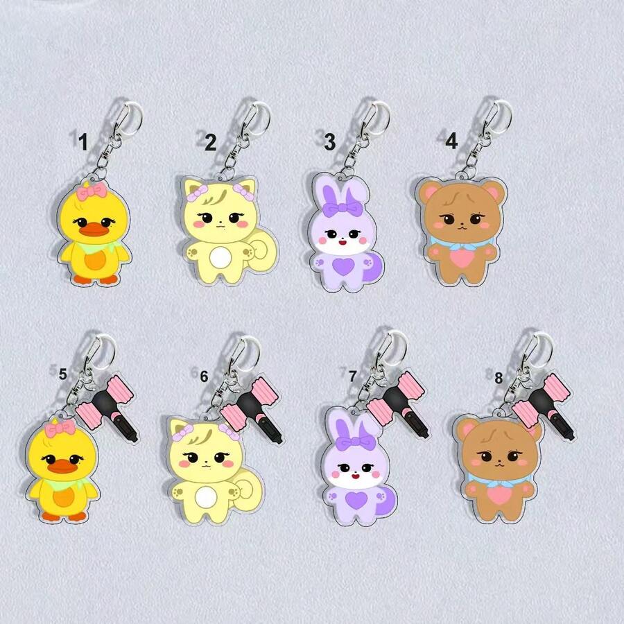黑色和粉色 K-Pop 女子组合卡通人物钥匙扣，亚克力双面挂饰钥匙扣，精美的包包钥匙扣配件，是送给粉丝、家人、朋友、圣诞节/万圣节/感恩节假期生日的理想礼物 - 彩色 - 查看 1