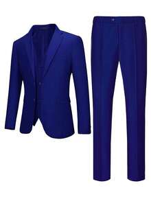 Men's 4pcs Suit Set, Includes Blazer Vest Pants Dust-Proof Bag, Regular Fit, Luxury Lapel, Adjustable Belt, Suitable For Weddings, Perfect For Parties, Formal Events And Busines - Màu xanh lam - Xem 2