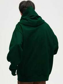 男士休闲时尚独特高性价比轻盈柔软涤纶连帽衫，多功能套头卫衣，通勤必备 - 墨綠色 - 查看 3