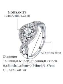 خاتم فضة عيار 925 بوزن 1 قيراط من حجر الموسانيت بجودة VVS ذو تصميم واجهة واسعة وشكل أنيق برمز اللانهائية، مجوهرات نوعية للنساء لتقديمها كهدية لصديقة أو زوجة أو أم