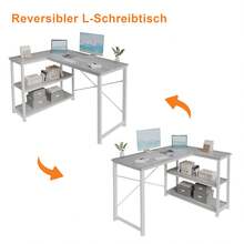 Mesa de juego GUNJI de 110 cm con compartimentos de almacenamiento, mesa de esquina reversible para PC, mesa de ordenador, mesa de juego de esquina para estudio - Gris - View 7