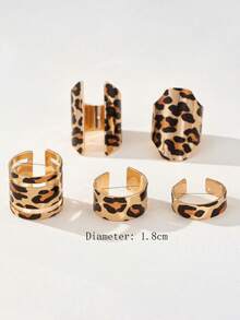 5pcs Leopard Print Ring Set, Vintage Bohemian Style, Perfect Accessory For Casual Outfits - Multicolor - View 3