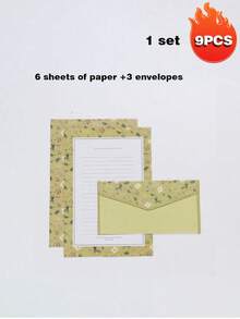 6 piezas de papel de papelería + 3 piezas de sobres, set de papelería, set de papelería creativa, fresca y minimalista, sobres florales exquisitos, papel de forro con estampado floral dulce, adecuado para invitaciones, regalos, saludos festivos, múltiples estilos, esencial para volver a la escuela - Multicolor - Ver 15