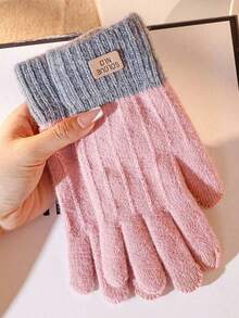Korean Style Touch Screen Gloves, Cute Thickened Warm Gloves For Women, Suitable For Cycling, Driving In Winter, Unisex Five Finger Design