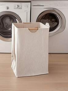 1 pièce Panier à linge pliable avec poignée - Grand panier pliable pour vêtements, serviettes et jouets - Design rayé, convient pour la salle de bain, la chambre, l'organisation et le stockage du dortoir, accessoires de buanderie, panier à linge - Multicolore - Voir 2