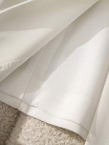 Women's Collarless Blazer Jacket, Solid Color Front Button Closure, Office Wear, Autumn/Winter - White - View 7