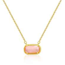 Birthstone Necklace For Women 14k Gold Plated Preppy Oval Stone Necklaces   Pendant Necklaces Birthday Gifts For Women Mom Wife Friends-307968 - 十月粉紅 - 查看 1