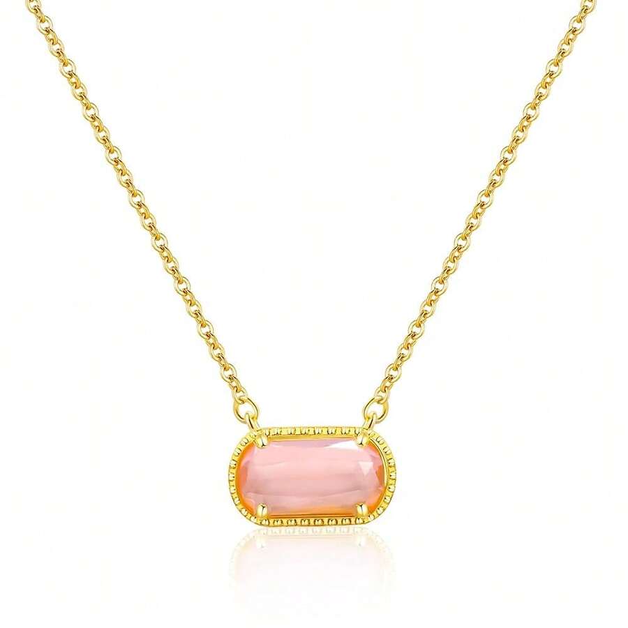 Birthstone Necklace For Women 14k Gold Plated Preppy Oval Stone Necklaces Pendant Necklaces Birthday Gifts For Women Mom Wife Friends-307968 - 十月粉紅 - 查看 1