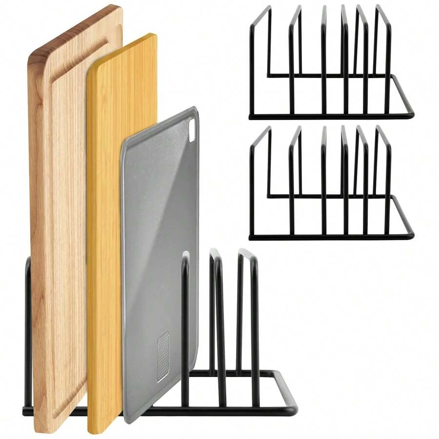 1 caixa para armazenamento de tábua de corte, suporte para tábua de corte com ranhuras de 1,0" e 0,6" de largura, suporte para tábua de corte, suporte para tábua de corte, organizador de armário para assados, acessórios de cozinha, armazenamento de cozinha - Preto - Ver 1
