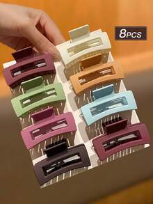 8 件女士时尚简约纯色中号方形发夹发夹，适合日常使用，推荐作为女士发饰礼物发饰秋季爪夹时尚发夹秋季发夹冬季配饰适合度假装女士 - 彩色 - 查看 4