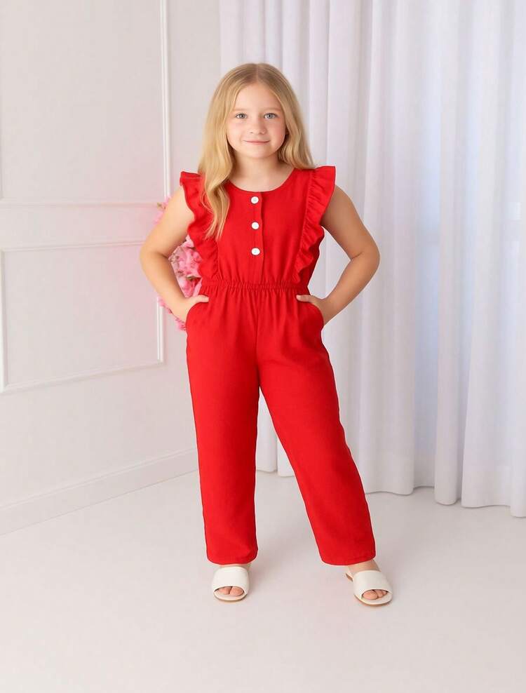 "Macacão  Infantil Pantalona - Conforto e Estilo " ( 4 ao 14 anos ) - Vermelho - Visão 3