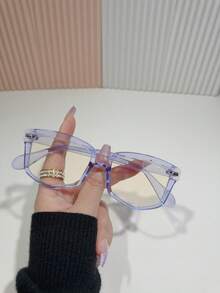 2025 Spring Casual Polygonal Leopard Print Rivet Eyeglasses Frame, Solid Color PC (Polycarbonate) Clear Lens - Multicolor - View 3