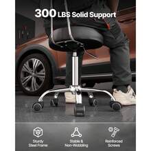 Shop Stool With Backrest, Pneumatic Garage Seat/Work Stool With Wheels, 300 Lbs Load, Adjustable Roller Creeper Seat, 360° Swivel Padded Workshop Stool, For Garage, Shop & Auto Repair, Black - With High Backrest, No Storage - View 6