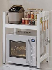 1 pieza Estante de cocina expandible de acero al carbono, Estante para horno de microondas, Estante de almacenamiento para horno, Estante para especias grueso para microondas, Estante para utensilios de cocina de varias capas, Estante de almacenamiento de cocina, Altura y ancho ajustables Estante de almacenamiento de encimera de horno de varias capas, Estante para microondas, Soporte para microondas expandible, Organizador de encimera de cocina, Organizador de encimera, El diseño espacioso de varias capas proporciona talla grande espacio de almacenamiento, Adecuado para uso en la encimera de la cocina del hogar - Multicolor - Ver 17