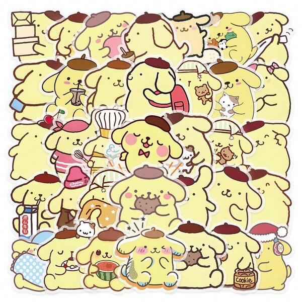 Sanrio Pacote com 50 adesivos Pompompurin - Adesivos Sanrio Cute Pudding Dog para celular e diário