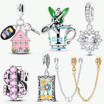 1 件家庭钥匙串饰人物生活系列镀银适合原创手链、项链、DIY 珠宝