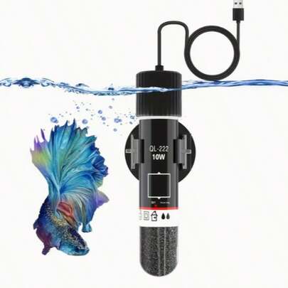10W USB 迷你水族箱加热器 IPX8 - 柔性鹅颈管和温控鱼缸加热器工具，黑色，适用于淡水和咸水水族箱，无需电池，防爆自动恒温器，适合水深 3L 以内