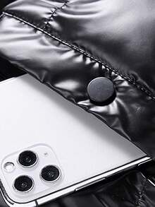 Men's Long Sleeve Winter Casual Warm Hooded Glossy Detachable Cap Padded Coat, Fall - Black - View 8