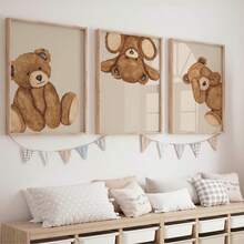 3幅装裱帆布画，儿童节装裱帆布墙画，泰迪熊主题婴儿房装饰，中性儿童房墙画，3件套，可爱动物窥视图案，婴儿房或游戏室数字下载，婴儿房墙面装饰，婴儿房装饰品，墙面装饰海报，励志印刷墙画，挂墙装饰，可直接悬挂。 - 彩色 - 查看 10