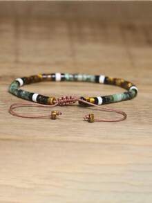 gxtbw 1 Stück einstellbares hochwertiges minimalistisches Picasso Jade Perlenarmband, Naturstein Armband, elegantes Armband - Tigerauge + Weißkiefer - Übersicht 3