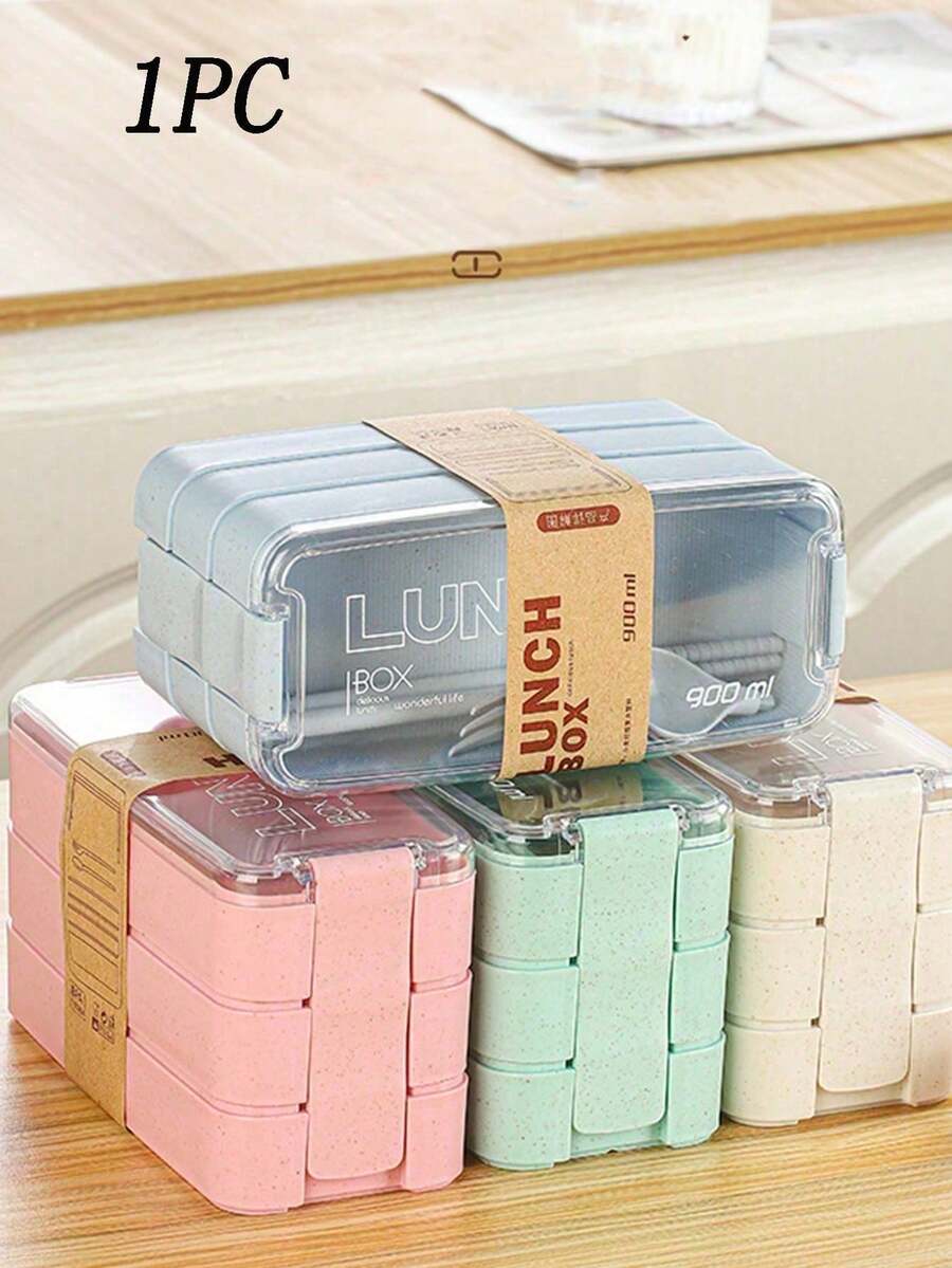 Bộ hộp cơm bento 3 trong 1, hộp đựng thức ăn 3 ngăn kèm dụng cụ, dùng được trong lò vi sóng và máy rửa chén, phù hợp cho bữa trưa, bữa ăn nhẹ, đi học và du lịch, đồ dùng thiết yếu cho năm học mới.
