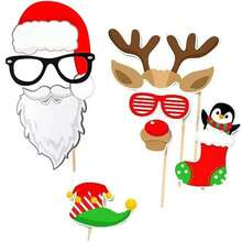 1pc Photo Frame+32pcs Handheld Photo Props Combination, Red Christmas Decoration, Funny Photo Frame Paper, Handheld Photo Props, Christmas Party Supplies Set