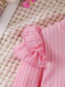 2pcs/Set, Ruffle Trim Long Sleeve Top + Tweed Knit Skirt - Spring/Autumn Outfit, Girls Set, Gift, Teen Clothing - Pink - View 5
