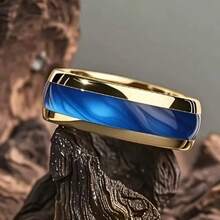 1 pieza Anillo con baño de oro y fondo azul, anillo de hombre de negocios, regalo de joyería para aniversario/boda